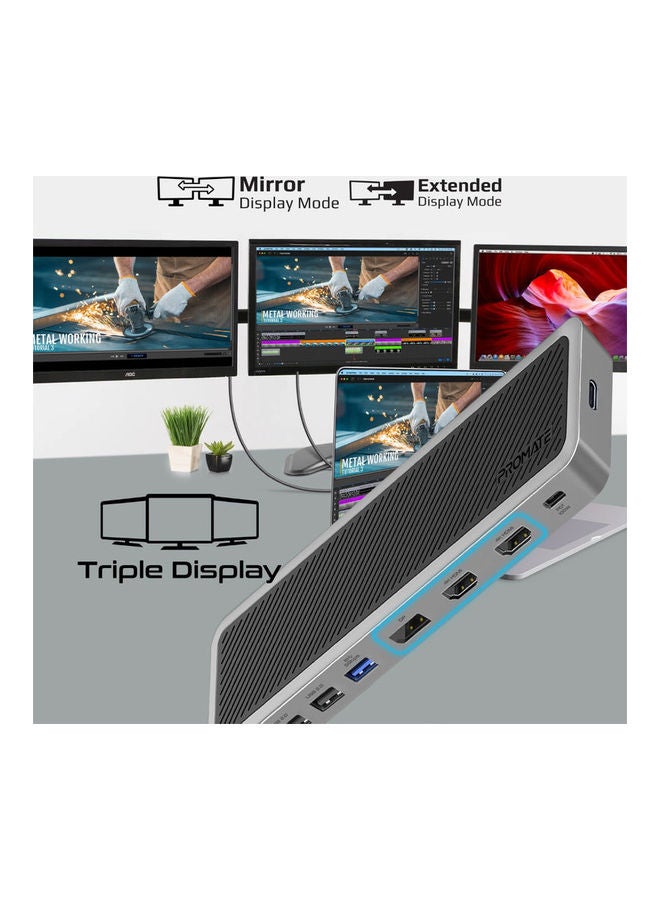 USB-C Hub 13 In 1 Multi-Display Hub With Dual 4K HDMI 4K Display Port 1000Mbps LAN 100W Power Delivery Aux SD TF Card Slot USB 3.0 Black