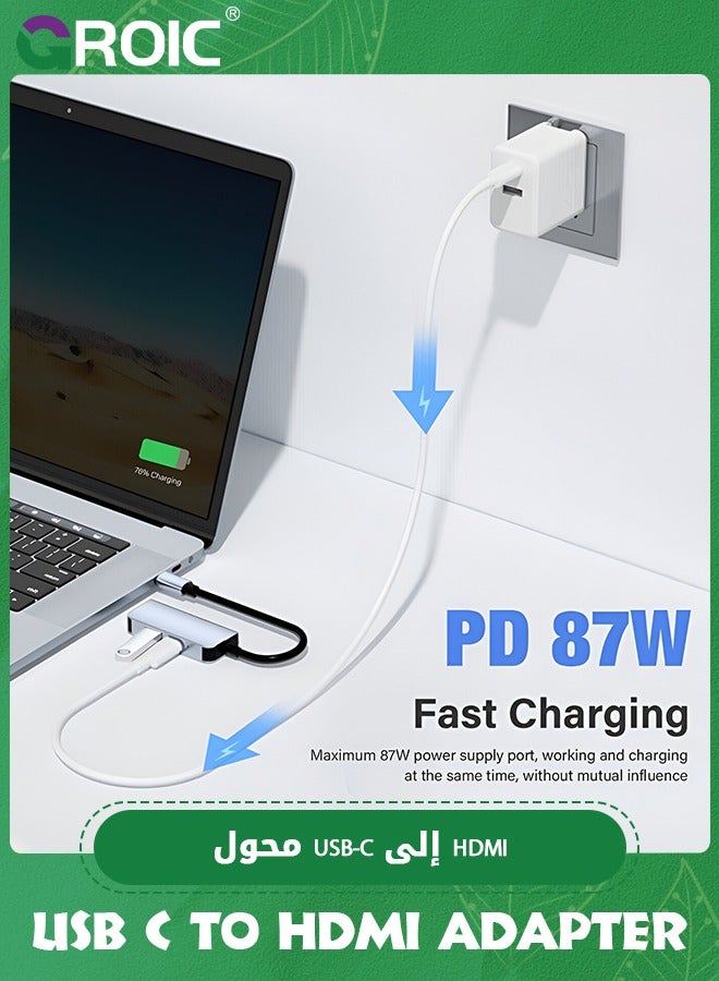USB C to HDMI Adapter for Mac, USB-C Digital AV Multiport Hub 4K Video Output USB 3.0 and PD Fast Charging Converter Dongle Compatible with Apple MacBook Pro/Air, iMac, Mac Mini, Switch