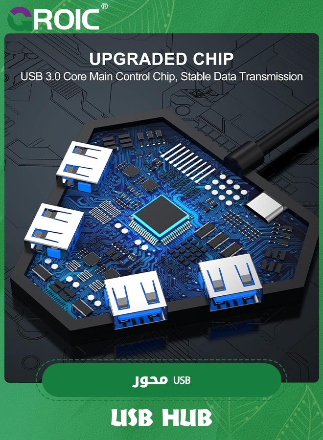 USB Hub 3.0, 4 Port USB 3.0 Hub Powered Splitter Expander, Multi Extra USB Port Extender Adapter Charging & High Speed Data Transfer for Laptop PC MacBook Mac Pro Mouse Keyborad HDD