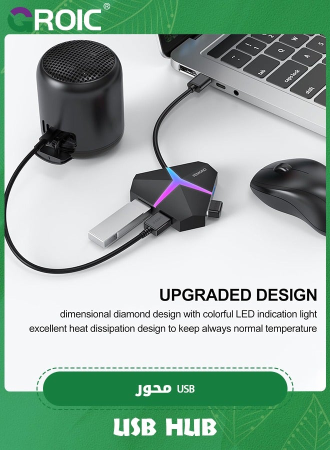 USB Hub 3.0, 4 Port USB 3.0 Hub Powered Splitter Expander, Multi Extra USB Port Extender Adapter Charging & High Speed Data Transfer for Laptop PC MacBook Mac Pro Mouse Keyborad HDD