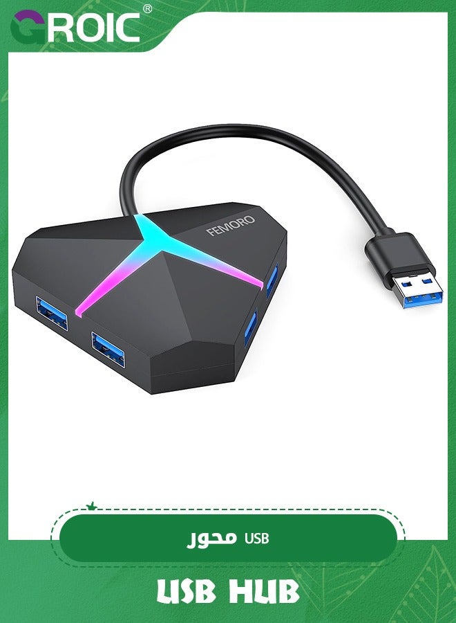 USB Hub 3.0, 4 Port USB 3.0 Hub Powered Splitter Expander, Multi Extra USB Port Extender Adapter Charging & High Speed Data Transfer for Laptop PC MacBook Mac Pro Mouse Keyborad HDD