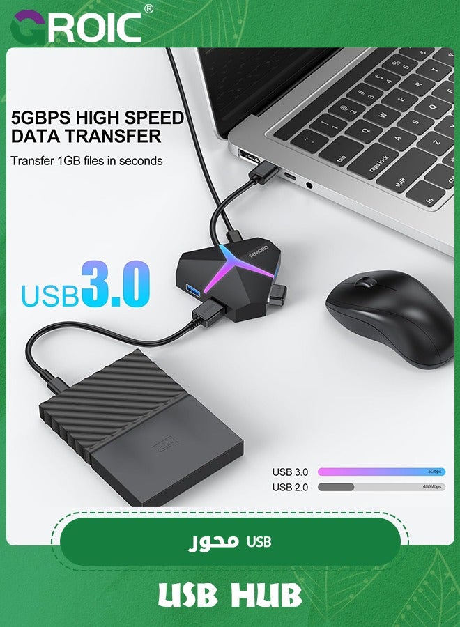 USB Hub 3.0, 4 Port USB 3.0 Hub Powered Splitter Expander, Multi Extra USB Port Extender Adapter Charging & High Speed Data Transfer for Laptop PC MacBook Mac Pro Mouse Keyborad HDD