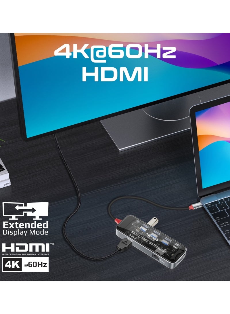 USB-C Hub, 9-In-1 Premium Multi-Display Media Hub With Prime 4K@60Hz HDMI, 1000Mbps High-Speed LAN, SD/TF Card Slot, Dual USB-A 5Gbps Ports, 100W USB-C Power Delivery For MacBook Pro Black