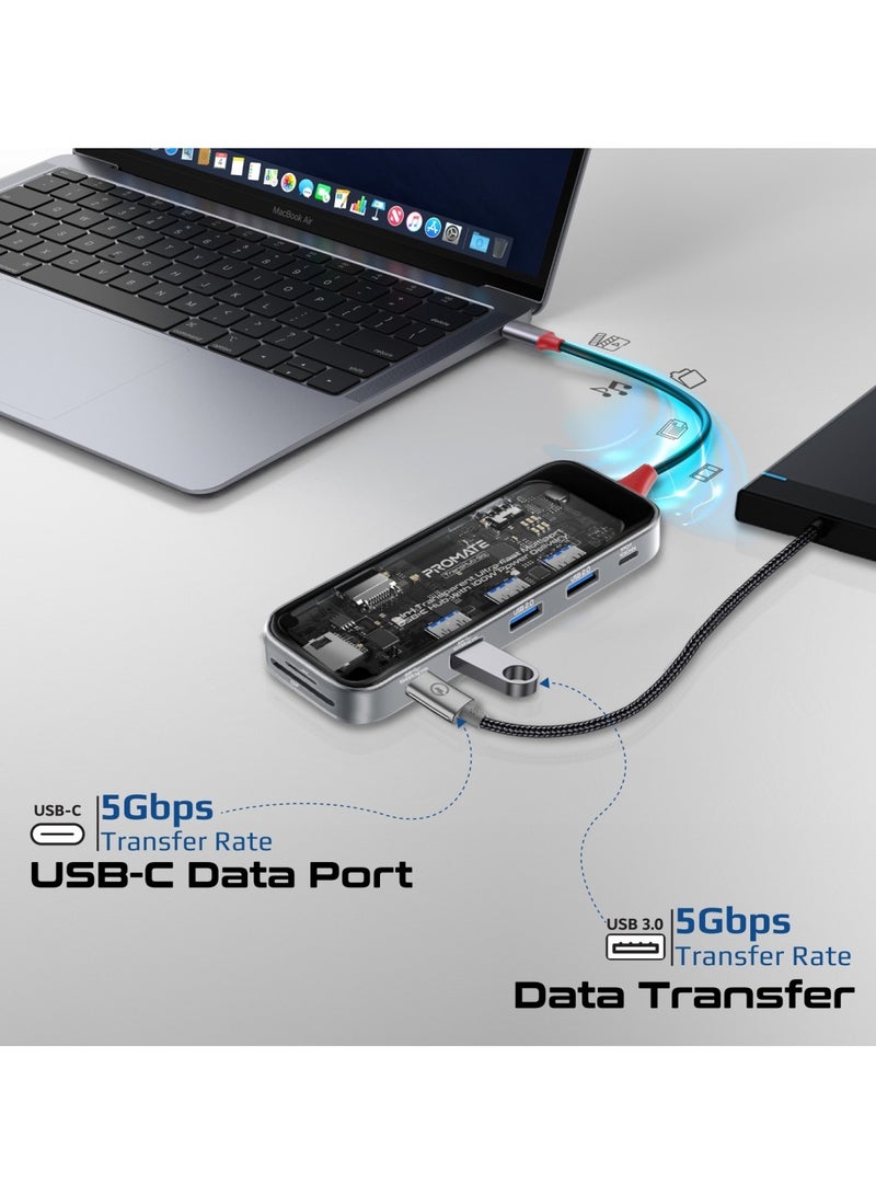 USB-C Hub, 9-In-1 Premium Multi-Display Media Hub With Prime 4K@60Hz HDMI, 1000Mbps High-Speed LAN, SD/TF Card Slot, Dual USB-A 5Gbps Ports, 100W USB-C Power Delivery For MacBook Pro Black
