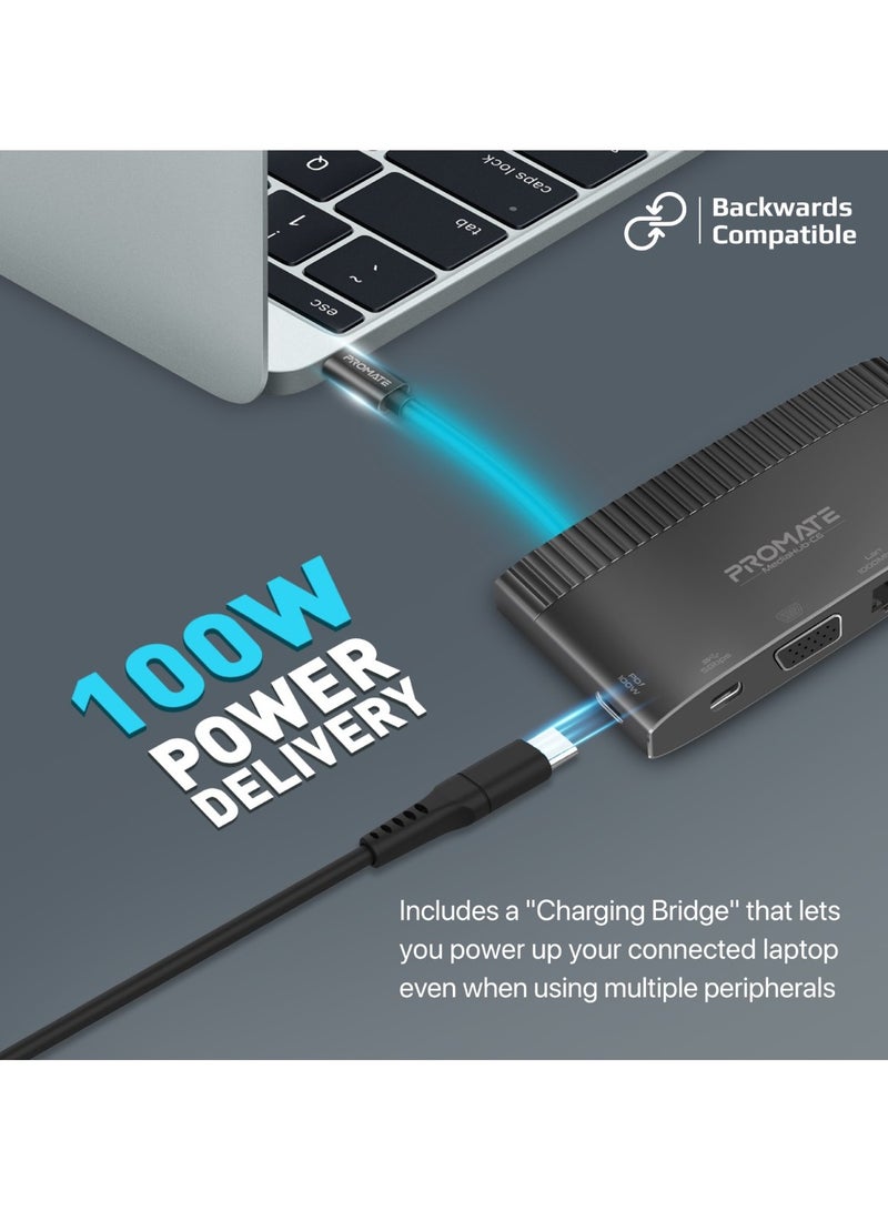 USB-C™ Hub, 6-In-1 Type-C Sync/Charge Adapter With 4K HDMI, 1080p VGA, 1000Mbps LAN, 100W USB-C™ Power Delivery, 5Gbps USB 3.0 And USB-C Ports For MacBook Pro, iPad Air, Galaxy S22, MediaHub-C6 Black