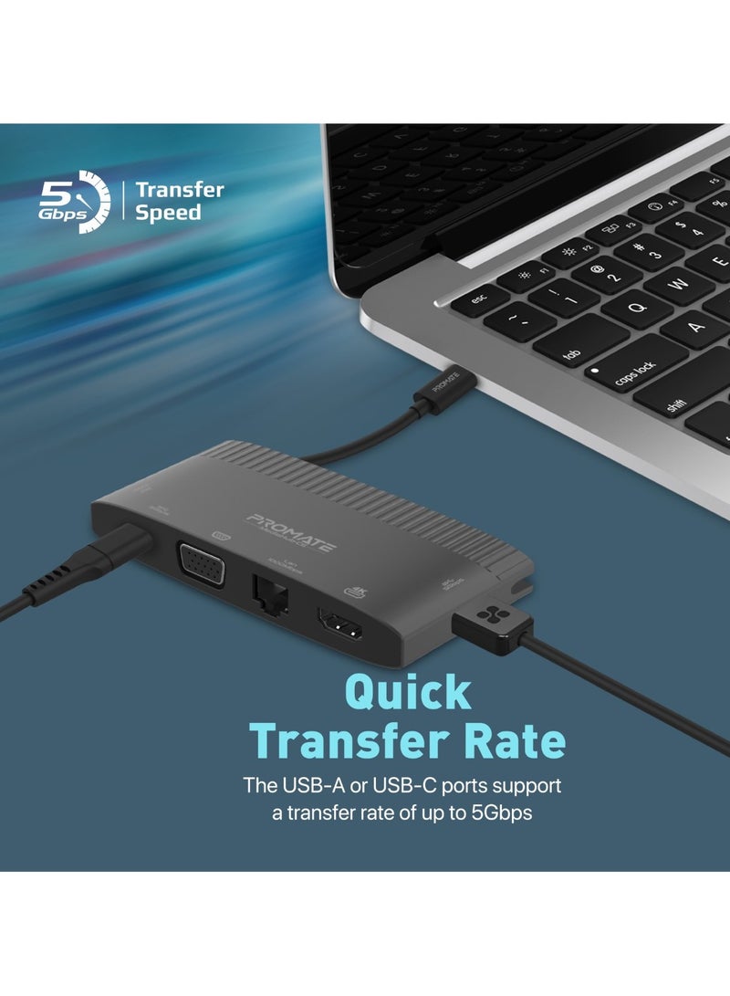USB-C™ Hub, 6-In-1 Type-C Sync/Charge Adapter With 4K HDMI, 1080p VGA, 1000Mbps LAN, 100W USB-C™ Power Delivery, 5Gbps USB 3.0 And USB-C Ports For MacBook Pro, iPad Air, Galaxy S22, MediaHub-C6 Black