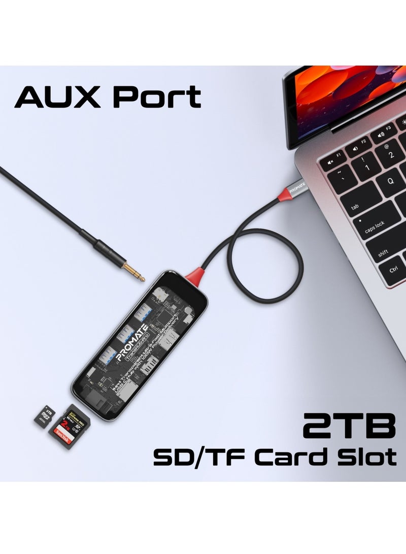 11-in-1 Multi-display Hub With Dual 4K Hdmi, 4K Displayports, Ultra-fast 1000Mbps Lan, Aux, SD/TF Card Slot, USB Ports, Efficient 100W USB-C Power Delivery For Macbook Pro, Dell, Transhub-Pro Black