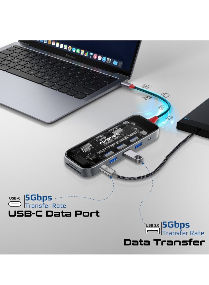 11-in-1 Multi-display Hub With Dual 4K Hdmi, 4K Displayports, Ultra-fast 1000Mbps Lan, Aux, SD/TF Card Slot, USB Ports, Efficient 100W USB-C Power Delivery For Macbook Pro, Dell, Transhub-Pro Black