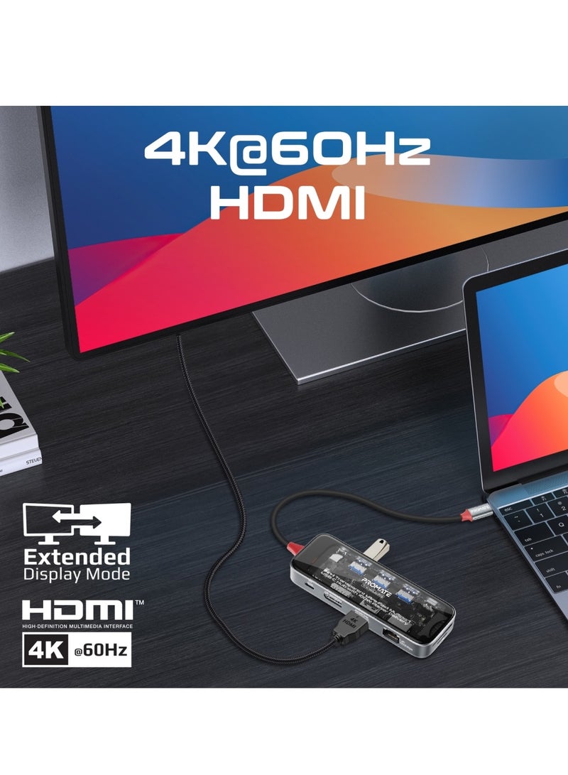 11-in-1 Multi-display Hub With Dual 4K Hdmi, 4K Displayports, Ultra-fast 1000Mbps Lan, Aux, SD/TF Card Slot, USB Ports, Efficient 100W USB-C Power Delivery For Macbook Pro, Dell, Transhub-Pro Black