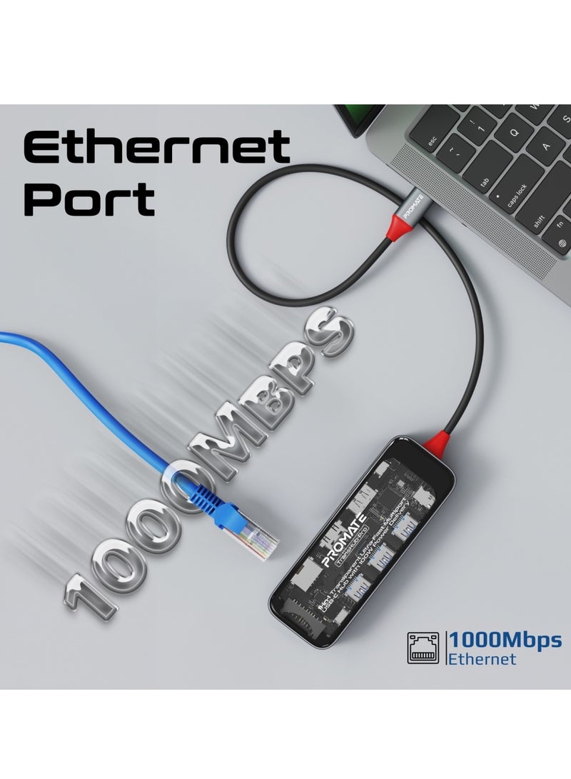 11-in-1 Multi-display Hub With Dual 4K Hdmi, 4K Displayports, Ultra-fast 1000Mbps Lan, Aux, SD/TF Card Slot, USB Ports, Efficient 100W USB-C Power Delivery For Macbook Pro, Dell, Transhub-Pro Black