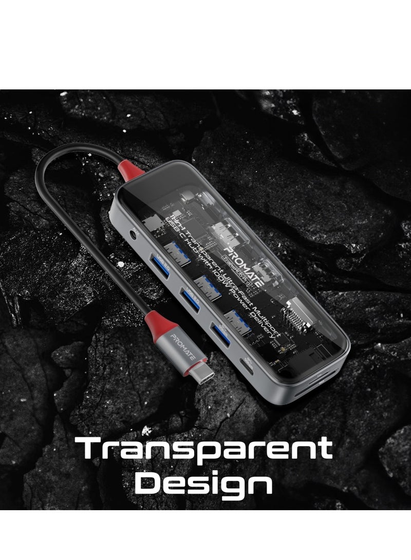 11-in-1 Multi-display Hub With Dual 4K Hdmi, 4K Displayports, Ultra-fast 1000Mbps Lan, Aux, SD/TF Card Slot, USB Ports, Efficient 100W USB-C Power Delivery For Macbook Pro, Dell, Transhub-Pro Black