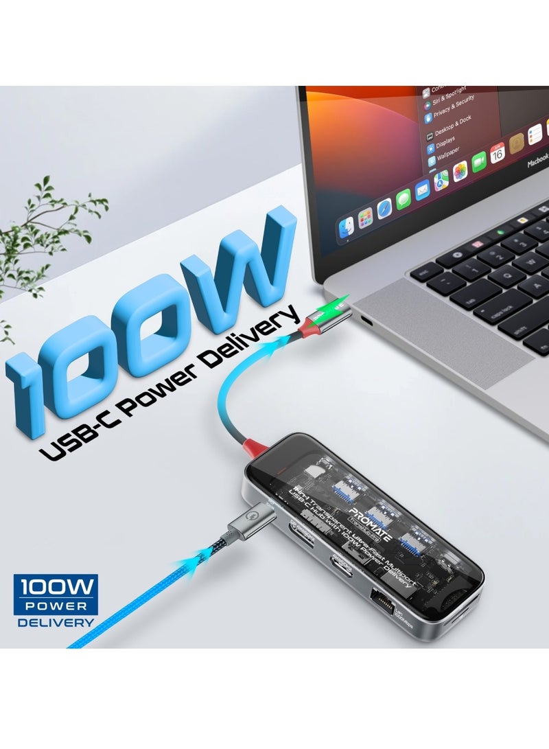 11-in-1 Multi-display Hub With Dual 4K Hdmi, 4K Displayports, Ultra-fast 1000Mbps Lan, Aux, SD/TF Card Slot, USB Ports, Efficient 100W USB-C Power Delivery For Macbook Pro, Dell, Transhub-Pro Black