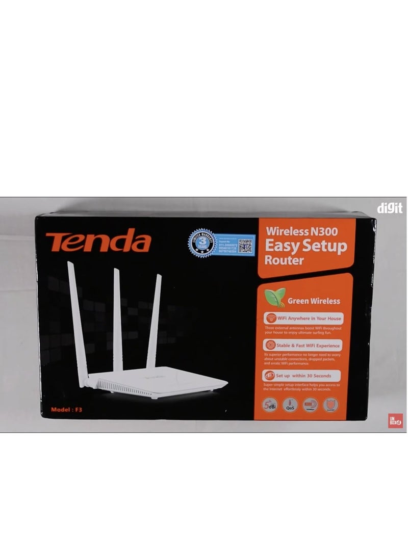 TENDA F3 Wireless N300 Home Access Point, 300 Mbps, IP QoS, WPS Button White