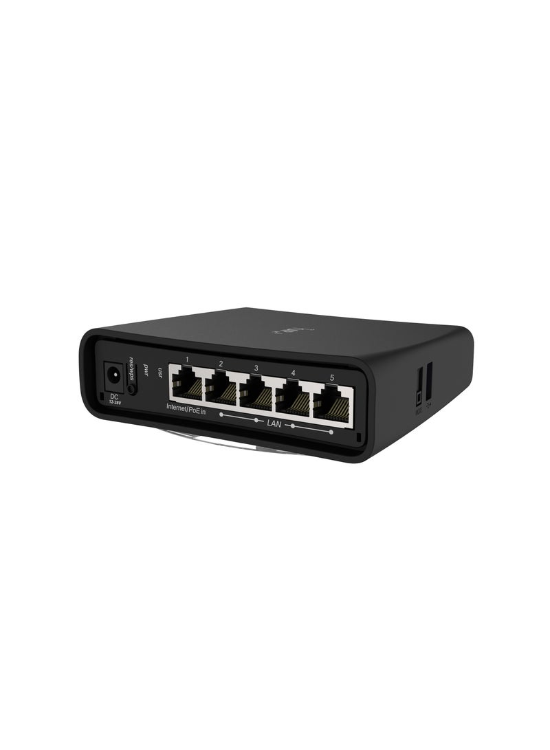 HAP Ac² Dual-Concurrent 2.4/5GHz AP, 802.11a/b/g/n/ac, Five Gigabit Ethernet Ports, USB For 3G/4G Support, Universal Tower Case And IPsec Hardware Encryption Support Black