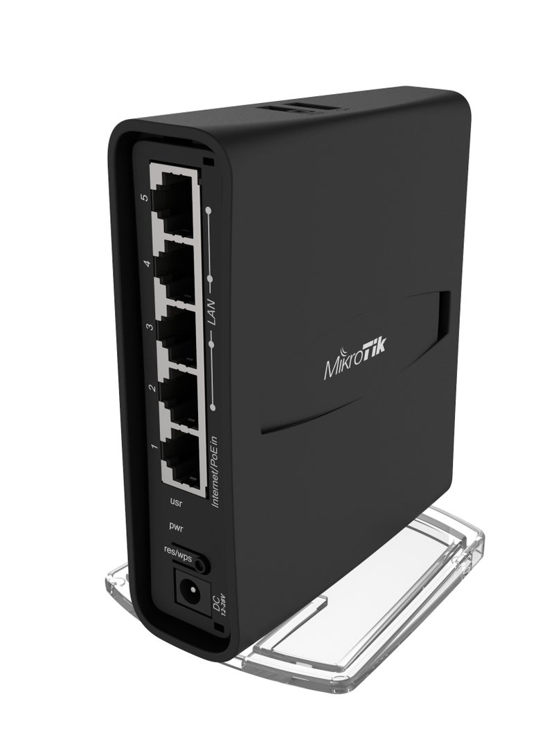 HAP Ac² Dual-Concurrent 2.4/5GHz AP, 802.11a/b/g/n/ac, Five Gigabit Ethernet Ports, USB For 3G/4G Support, Universal Tower Case And IPsec Hardware Encryption Support Black