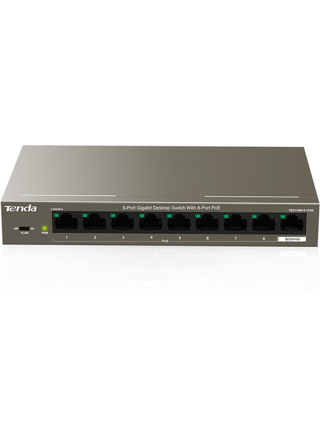 TEG1109P-8-102W 9-Port Gigabit Desktop Switch with 8-Port PoE Grey