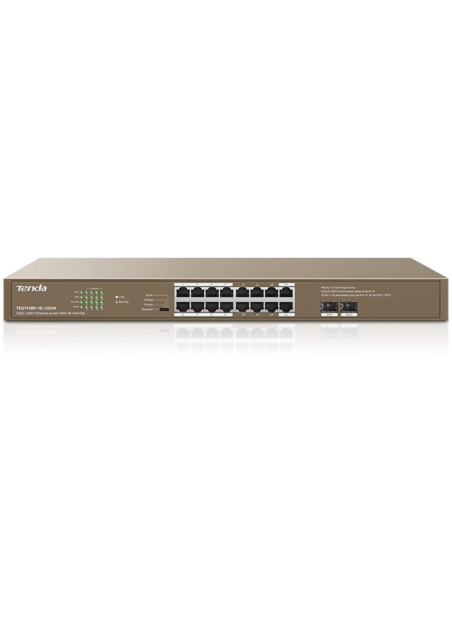 TEG1118P-16-250W 16GE+2SFP Ethernet Switch With 16-Port PoE Grey