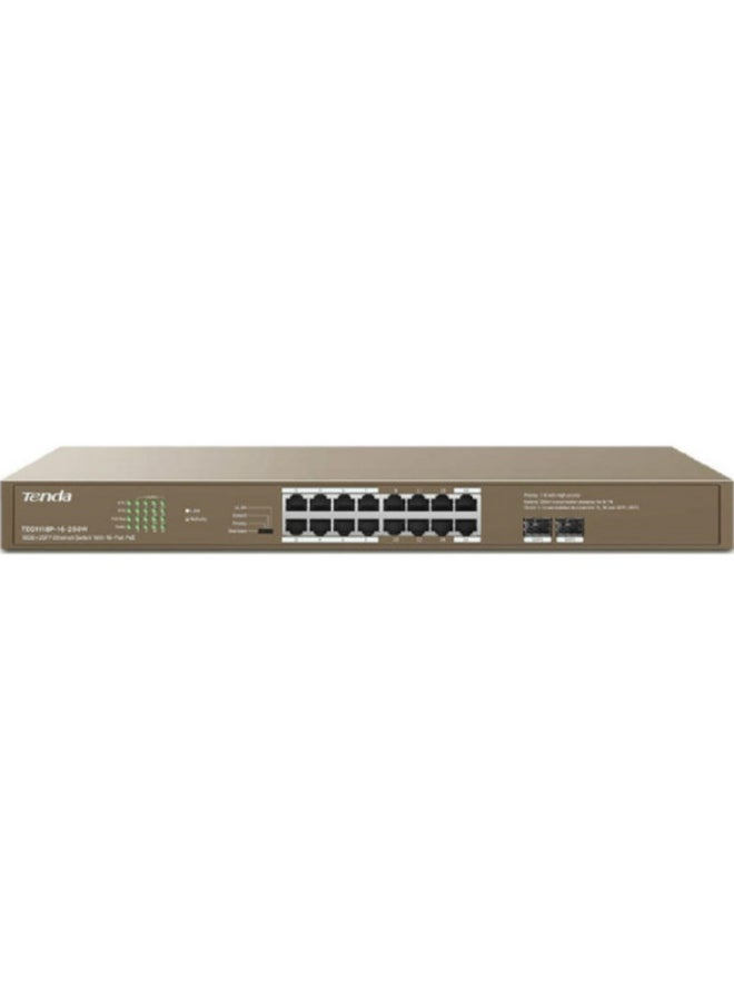 TEG1118P-16-250W 16GE+2SFP Ethernet Switch With 16-Port PoE, 36bps Switch Capacity, 100-240V AC 50/60Hz Input Voltage, 6KV Lightning Protection, 250W Power Supply, TEG1118P-16-250W Brown