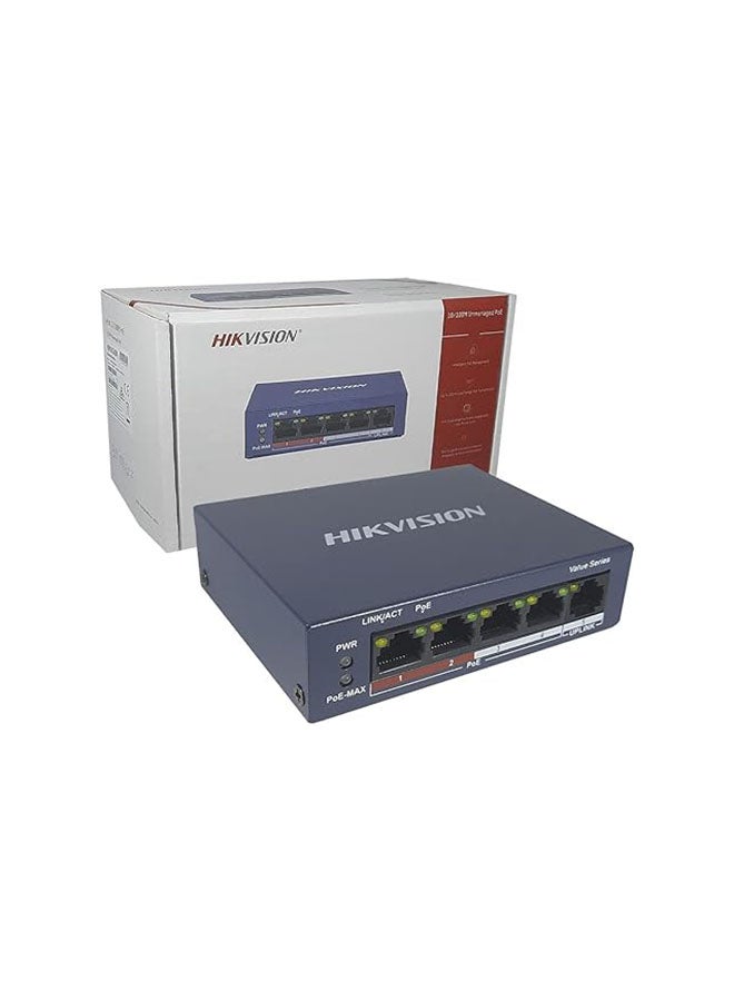DS-3E0105P-E/M(B) Switch, 4 X 100m Poe Ports & 1 X 100m Ethernet Port, Supports Poe Power Supply and Extend Mode, Wire-speed Forwarding & Non-blocking Design BLUE