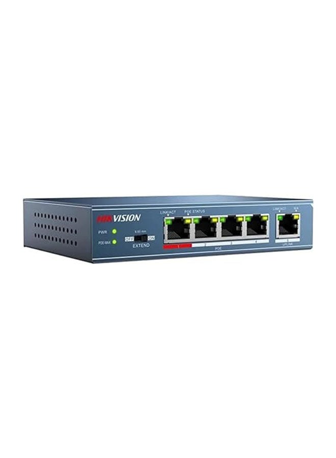 DS-3E0105P-E/M(B) Switch, 4 X 100m Poe Ports & 1 X 100m Ethernet Port, Supports Poe Power Supply and Extend Mode, Wire-speed Forwarding & Non-blocking Design BLUE