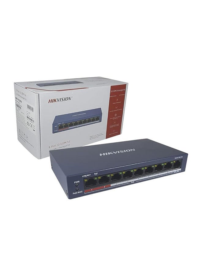 DS-3E0109P-E/M 8 Port Fast Ethernet Unmanaged POE Switch, Up to 300 m Long Range PoE Transmission BLUE