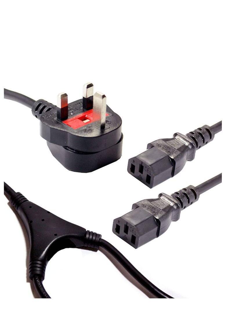 Desktop Power Cord UK Plug to 2 x C13 IEC Dual Kettle Lead Splitter Cable 13A - 2.5M [2.5 meters]