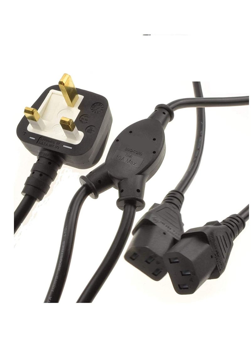 Desktop Power Cord UK Plug to 2 x C13 IEC Dual Kettle Lead Splitter Cable 13A - 2.5M [2.5 meters]