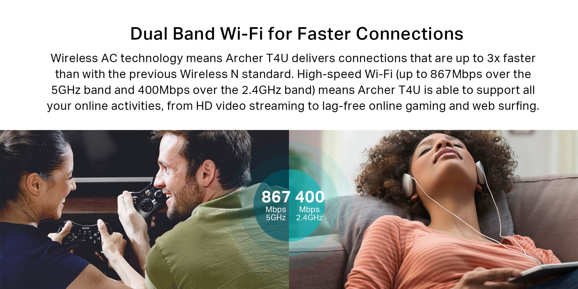 Archer T4U AC1300 Wireless Dual Band USB Adapter, USB 3.0 Wireless Network Dongle with Foldable High Gain Antenna for PC/Laptop, Works with Windows, Mac OS Black