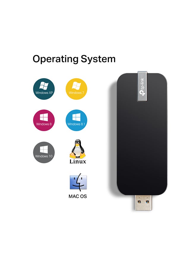 Archer T4U AC1300 Wireless Dual Band USB Adapter, USB 3.0 Wireless Network Dongle with Foldable High Gain Antenna for PC/Laptop, Works with Windows, Mac OS Black