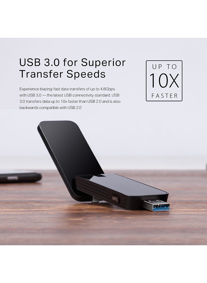 Archer T4U AC1300 Wireless Dual Band USB Adapter, USB 3.0 Wireless Network Dongle with Foldable High Gain Antenna for PC/Laptop, Works with Windows, Mac OS Black