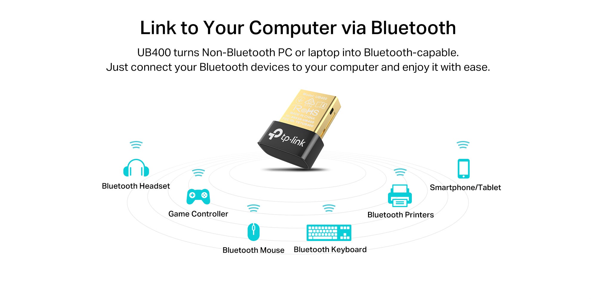 UB400 USB Bluetooth Adapter for PC, 4.0 Bluetooth Dongle Receiver Support Windows 10/8.1/8/7/XP for Desktop, Laptop, Mouse, Keyboard, Printers, Headsets, Speakers, PS4/5, Xbox Controllers Black