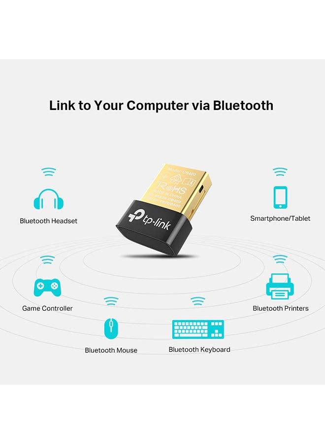 UB400 USB Bluetooth Adapter for PC, 4.0 Bluetooth Dongle Receiver Support Windows 10/8.1/8/7/XP for Desktop, Laptop, Mouse, Keyboard, Printers, Headsets, Speakers, PS4/5, Xbox Controllers Black