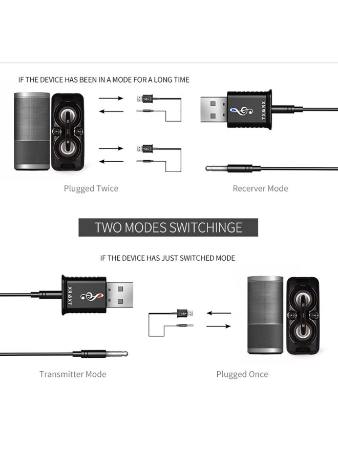 2-In-1 USB Bluetooth Adapter Transmitter Receiver Black
