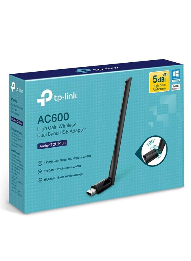 Archer T2U Plus AC600 High Gain Wireless Dual Band USB Adapter Black