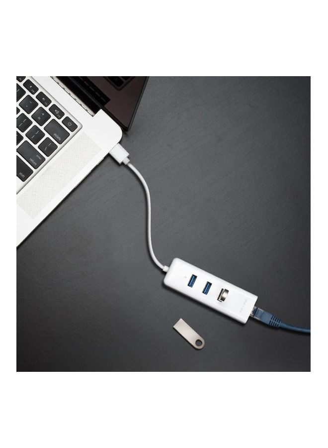 3-Port USB 3.0 Mini Data Hub Adapter White