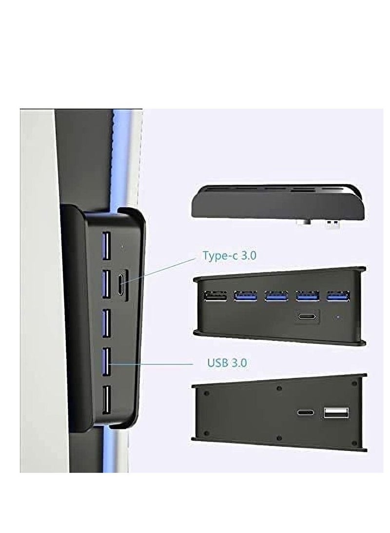 USB hub For PS5 , USB 2.0 3.0 High-Speed Expansion Adapter,with a Type c Port,A USB Charging Port and 4 USB Extension Ports,Perfect USB Hub Designed for PS5 (Black)