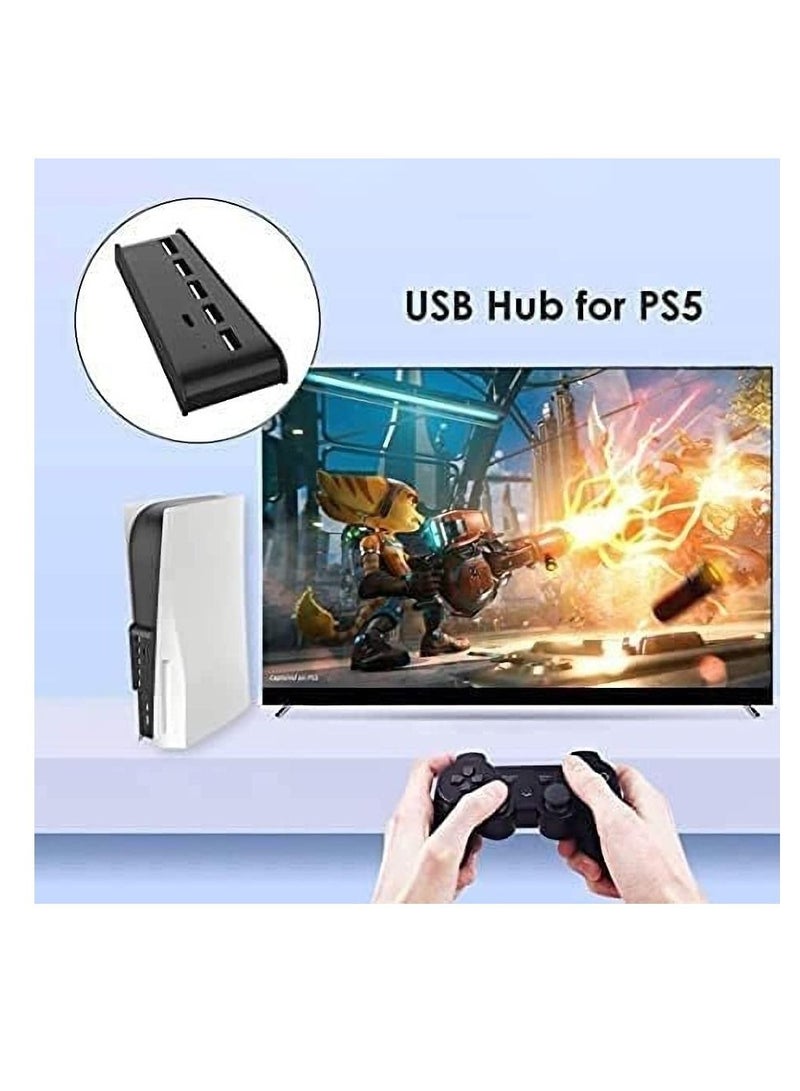 USB hub For PS5 , USB 2.0 3.0 High-Speed Expansion Adapter,with a Type c Port,A USB Charging Port and 4 USB Extension Ports,Perfect USB Hub Designed for PS5 (Black)