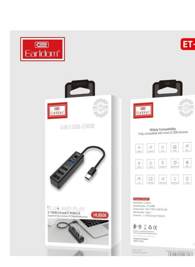 4 in 1 USB C HUB Plug and Play Earldom Model ET-HUB08