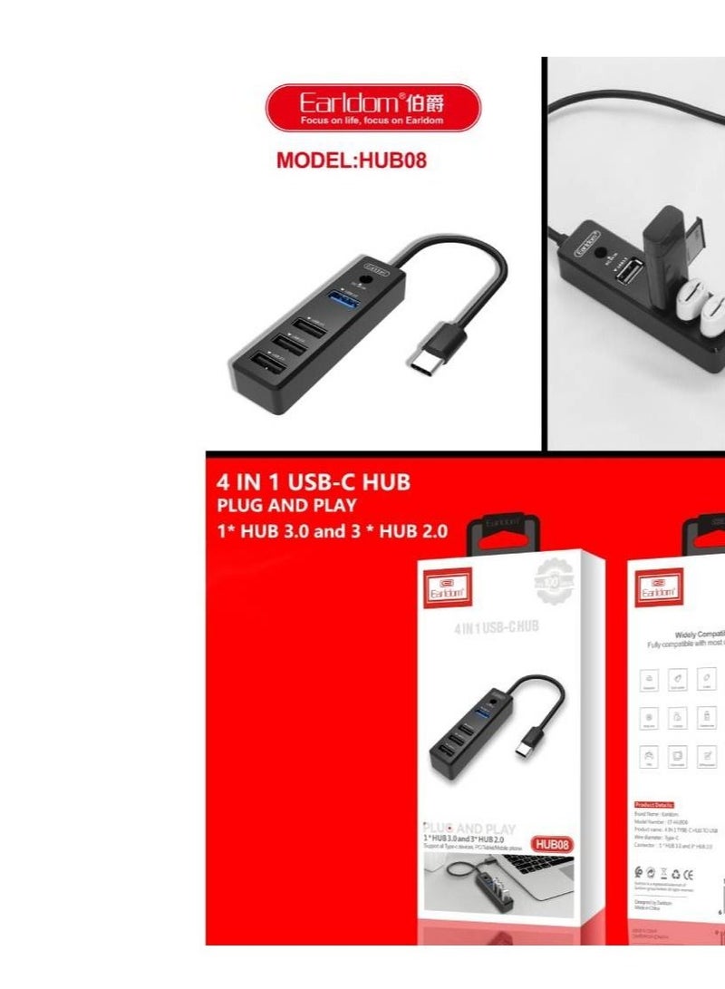 4 in 1 USB C HUB Plug and Play Earldom Model ET-HUB08