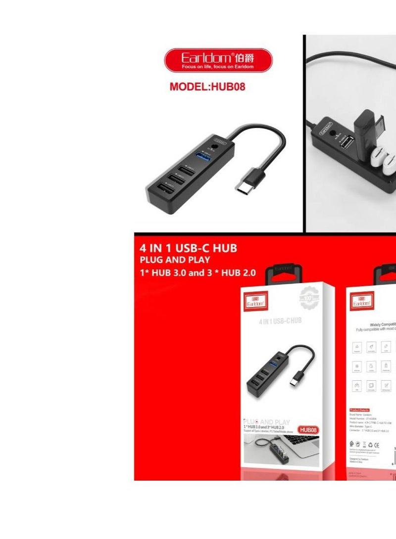 4 in 1 USB C HUB Plug and Play Earldom Model ET-HUB08