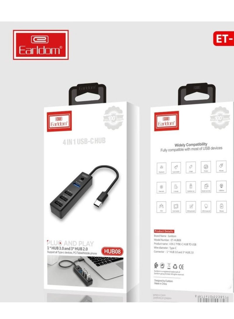 4 in 1 USB C HUB Plug and Play Earldom Model ET-HUB08