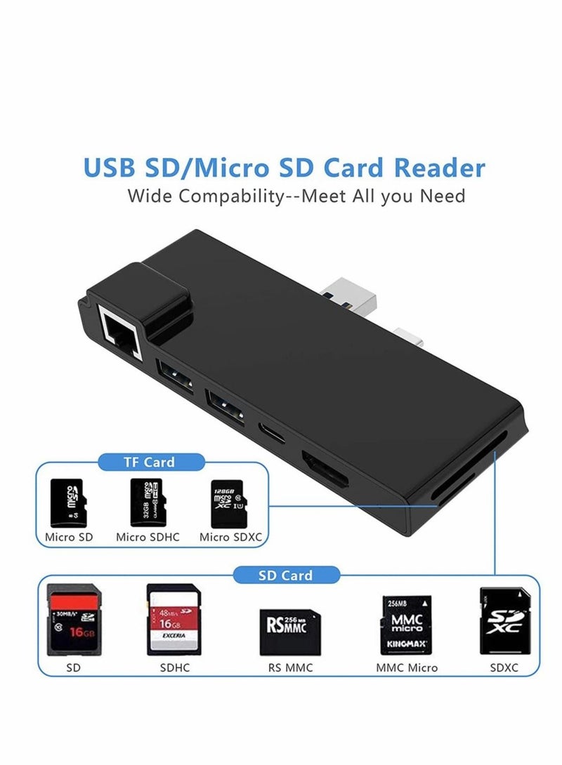 Hub Docking Station with HDMI Adapter+1000M Gigabit Ethernet LAN+ USB C PD Charging +2 Port USB 3.0+SD/TF(Micro SD) Card Reader Converter Combo Adaptor for Microsoft Surface Pro 7