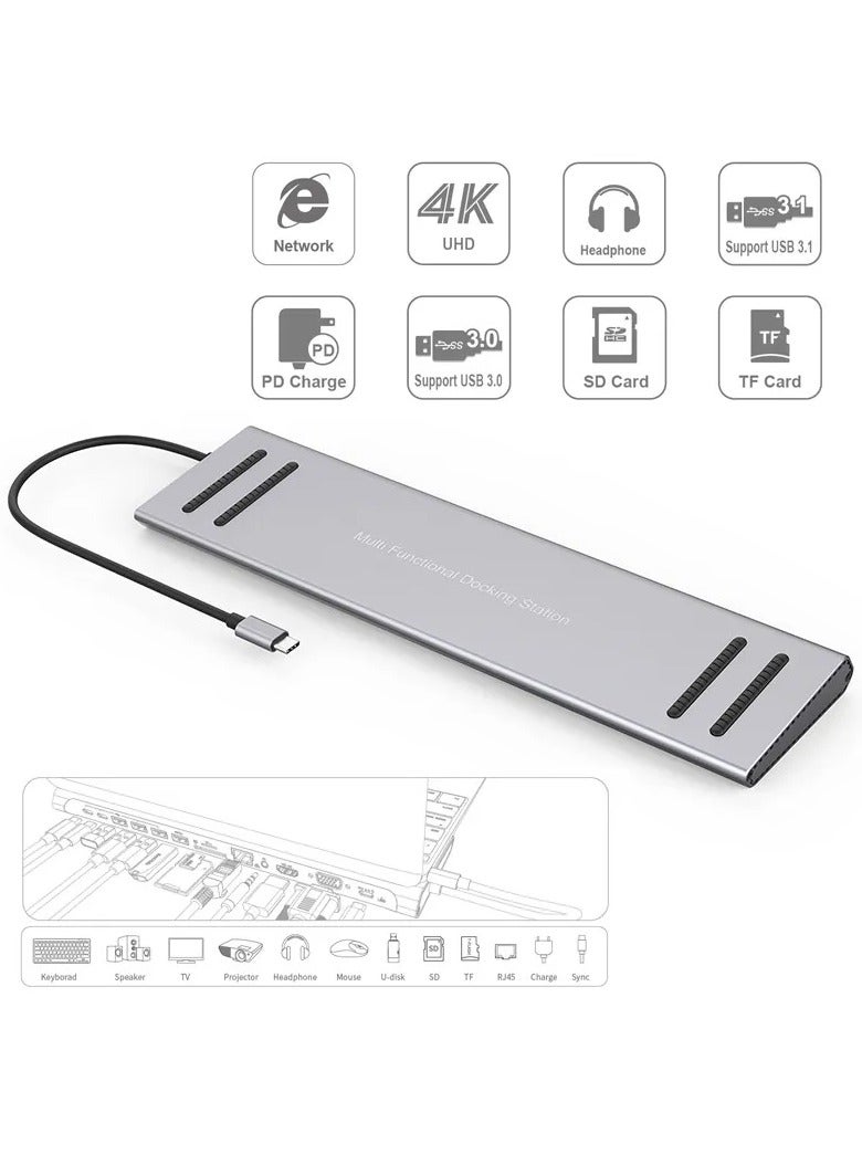 USB C Docking Station Dual Monitor 14 in 1 USB-C Laptop Docking Station USB Type C Hub Multiport Adapter