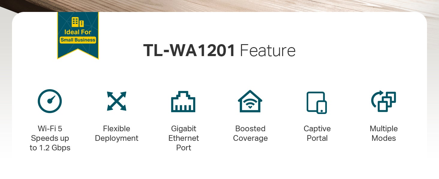 TL-WA1201 AC1200 Wireless Gigabit Access Point, Desktop WiFi Bridge, MU-MIMO & Beamforming, Supports AP/Multi-SSID/Client/RE Mode, 4 External Antennas, PoE Powered White