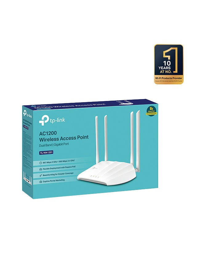 TL-WA1201 AC1200 Wireless Gigabit Access Point, Desktop WiFi Bridge, MU-MIMO & Beamforming, Supports AP/Multi-SSID/Client/RE Mode, 4 External Antennas, PoE Powered White