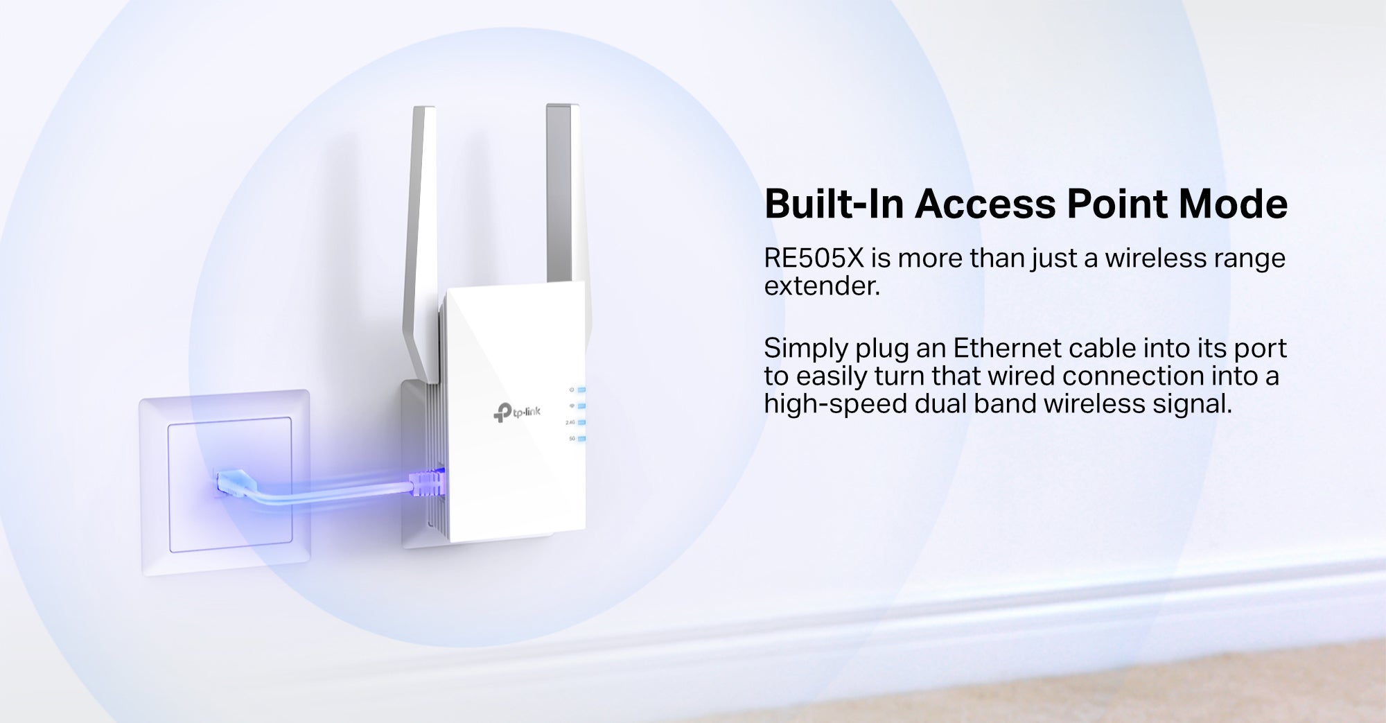RE505X AX1500 Wi-Fi 6 Range Extender, 1500Mbps Fast Speed, Dual Band, High Speed Mode, Gigabit Port, Access Point Mode, Works with any Wi-Fi Router White