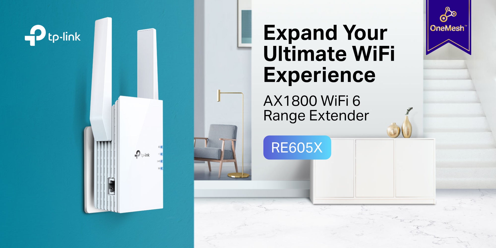 AX1800 Wi-Fi 6 Range Extender, 1201Mbps Fast Speed, Dual Band, High Speed Mode, Gigabit Port, Access Point Mode, Works with any Wi-Fi Router, RE605X, White