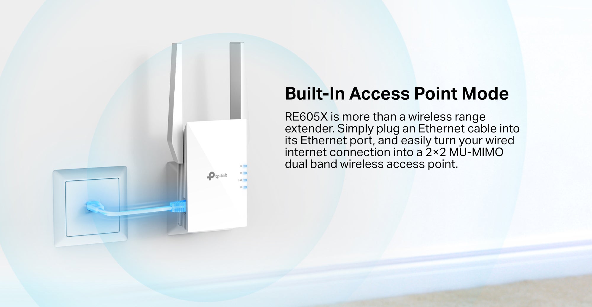 AX1800 Wi-Fi 6 Range Extender, 1201Mbps Fast Speed, Dual Band, High Speed Mode, Gigabit Port, Access Point Mode, Works with any Wi-Fi Router, RE605X, White