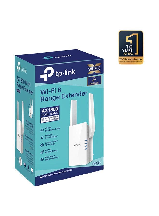 AX1800 Wi-Fi 6 Range Extender, 1201Mbps Fast Speed, Dual Band, High Speed Mode, Gigabit Port, Access Point Mode, Works with any Wi-Fi Router, RE605X, White