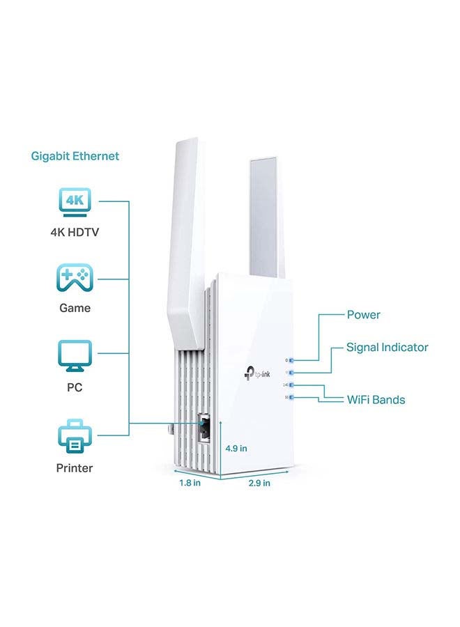 AX1800 Wi-Fi 6 Range Extender, 1201Mbps Fast Speed, Dual Band, High Speed Mode, Gigabit Port, Access Point Mode, Works with any Wi-Fi Router, RE605X, White
